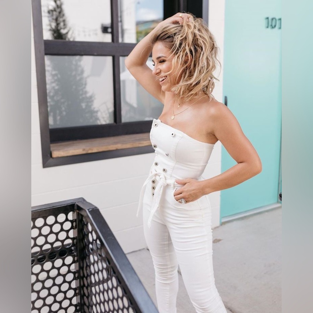 Kittenish White Strapless Jean Jumpsuit Size XS